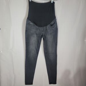 Time & Tru Maternity Jeans Small 4-6 Black Denim Gray Skinny Full Belly Panel